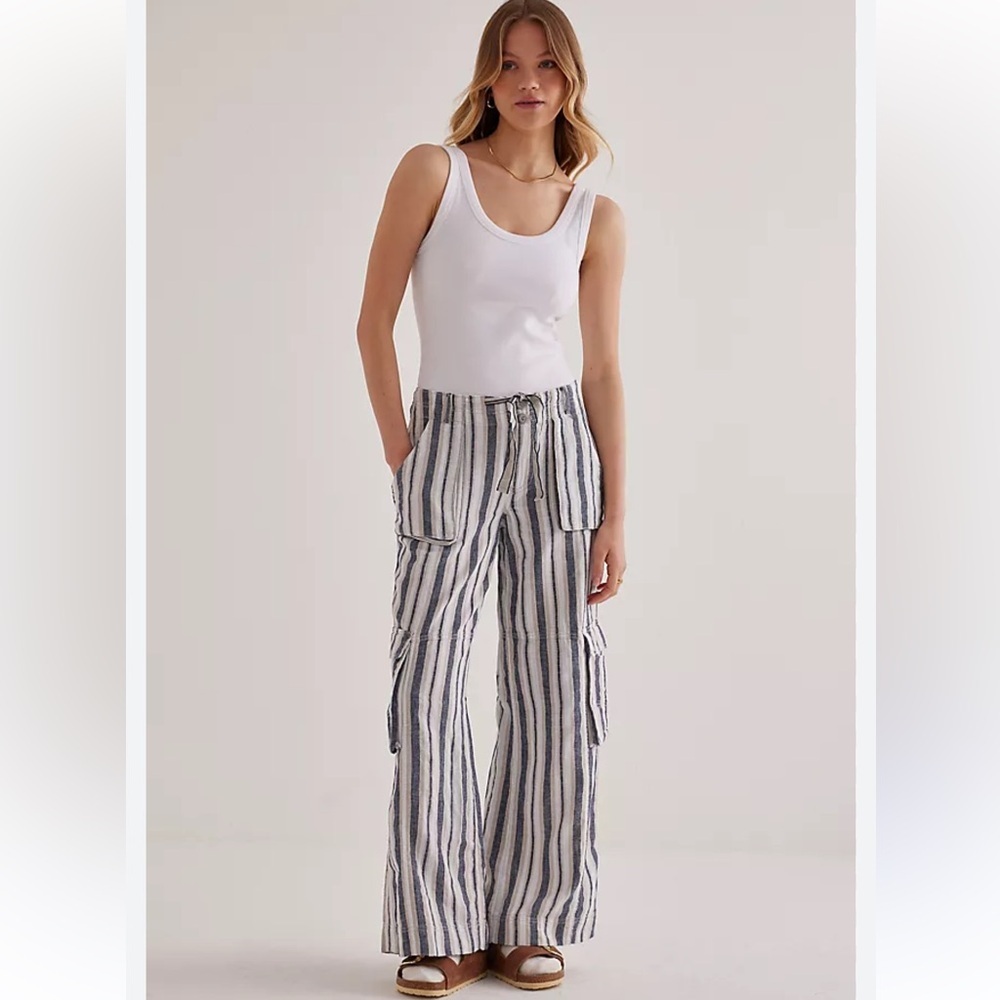 Anthropologie Pilcro Beach Cargo Pants in a striped linen blend Size 26 - Picture 12 of 12